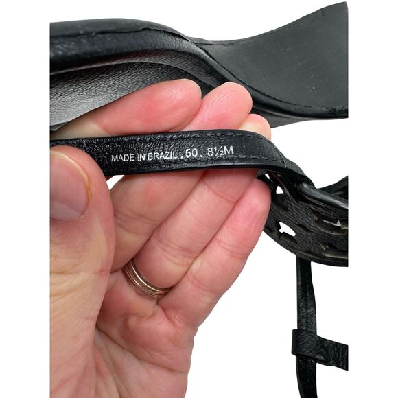 Tory Burch Miller Wedge Heels Sandals Black Leather Logo Sandals Size 8.5 - Picture 6 of 6